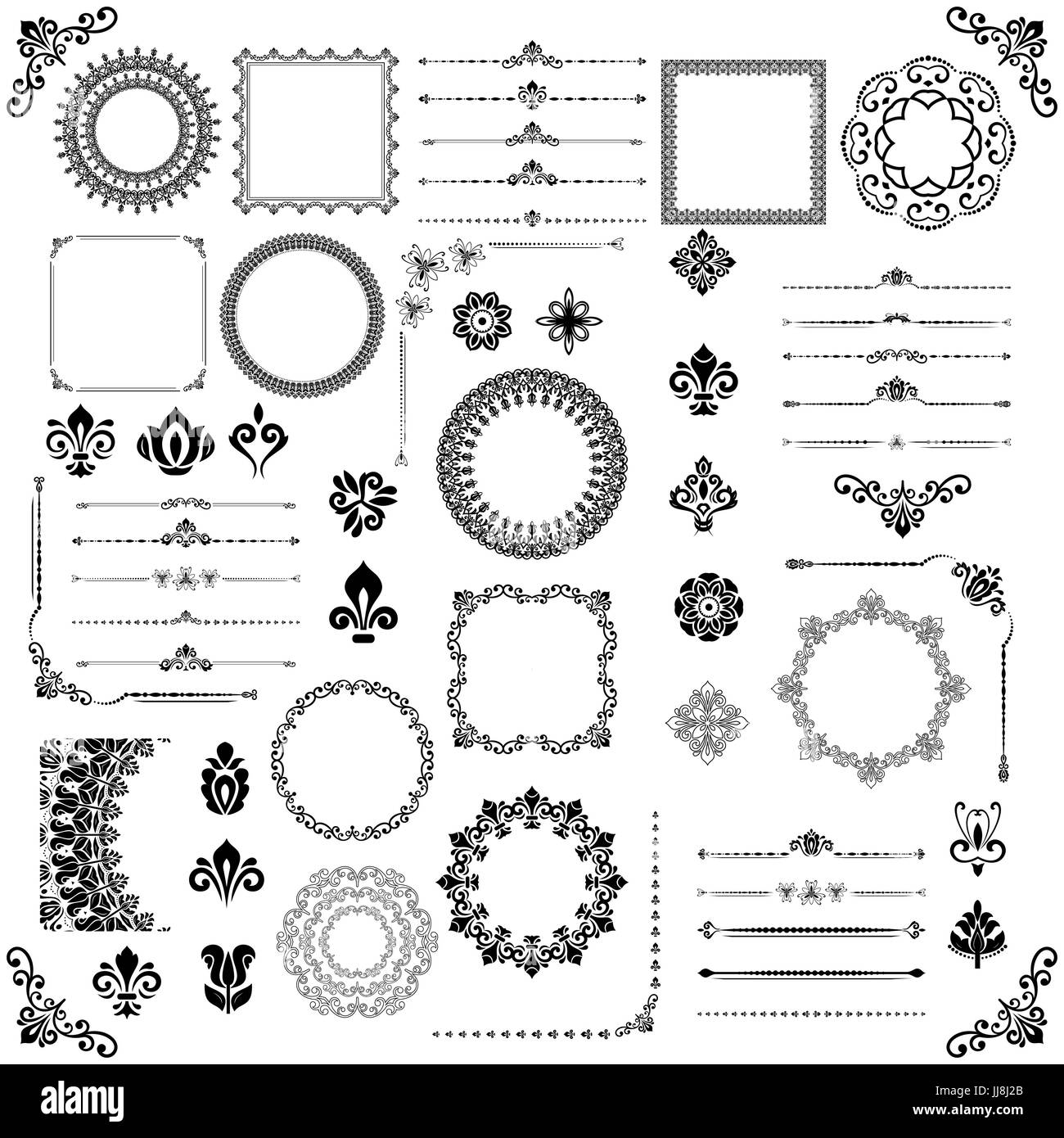 Vintage Set of Vector Horizontal, Square and Round Elements Stock ...