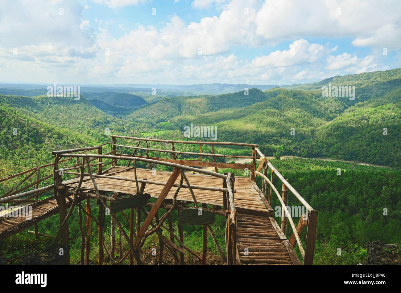 Wooden platform and landscape of Panguk Kediwung Hill Stock Photo Alamy