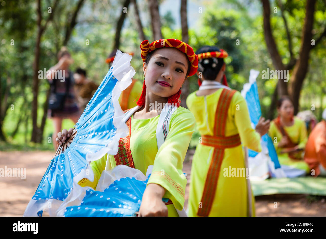 Duy Phu, My Son temple, Vietnam - March 14, 2017: vietnamese traditional dance team performance Stock Photo