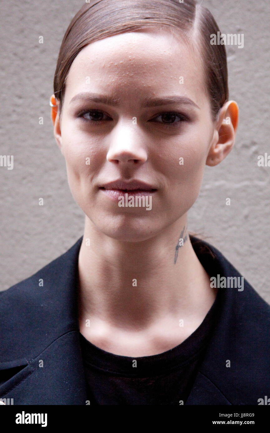 No Makeup beauty portrait of Fashion model Freja Beha Erichsen during New York Fashion Week Stock Photo