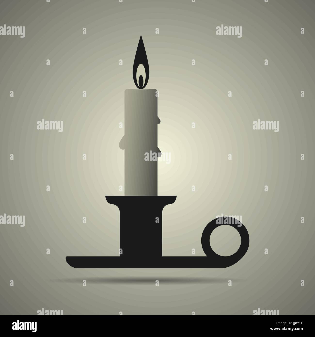 Candle and candlestick on holder flat style icon in black and white colors, isolated Stock Vector