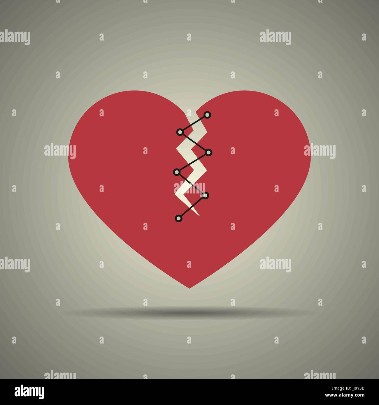 Broken and stitched heart icon, flat design, black and white colors ...