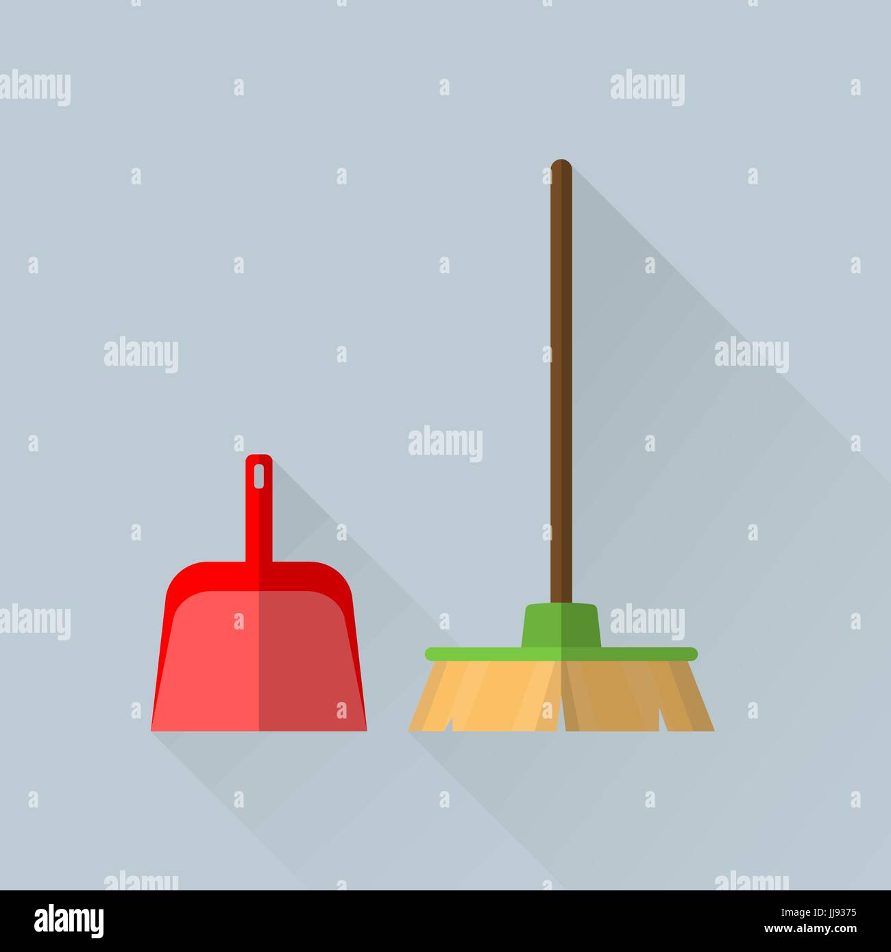 Broom and a scoop in flat style Stock Vector