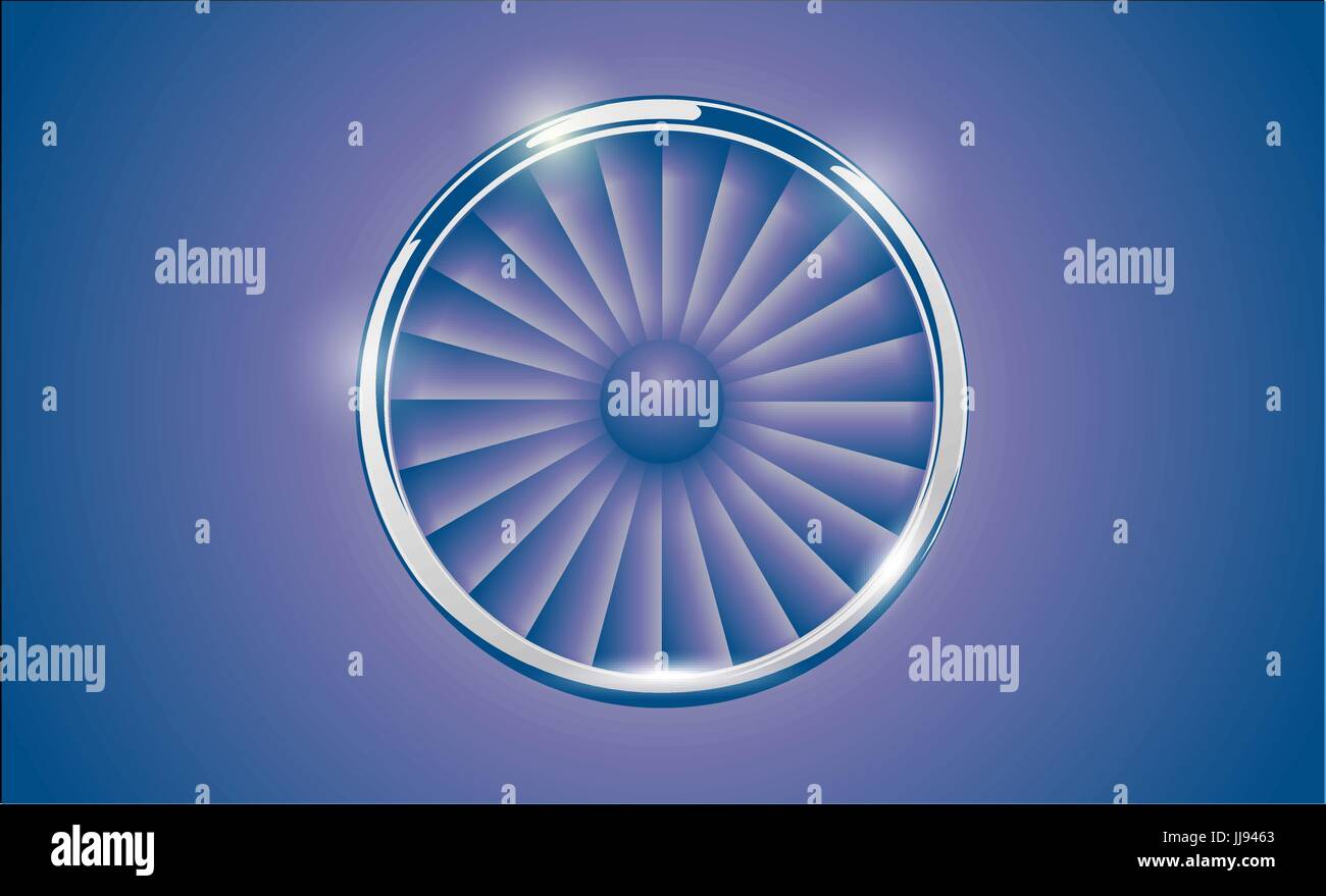 Jet Engine Turbine with chrome ring in retro violet blue color style. Detailed Airplane Motor Front View. Vector illustration aircraft turbo Fan of pl Stock Vector