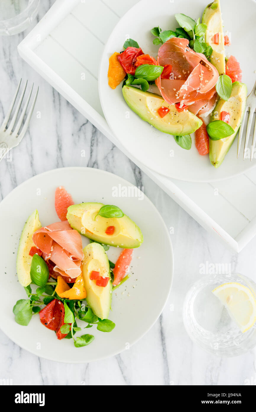 Avocado salad with parma ham Stock Photo Alamy