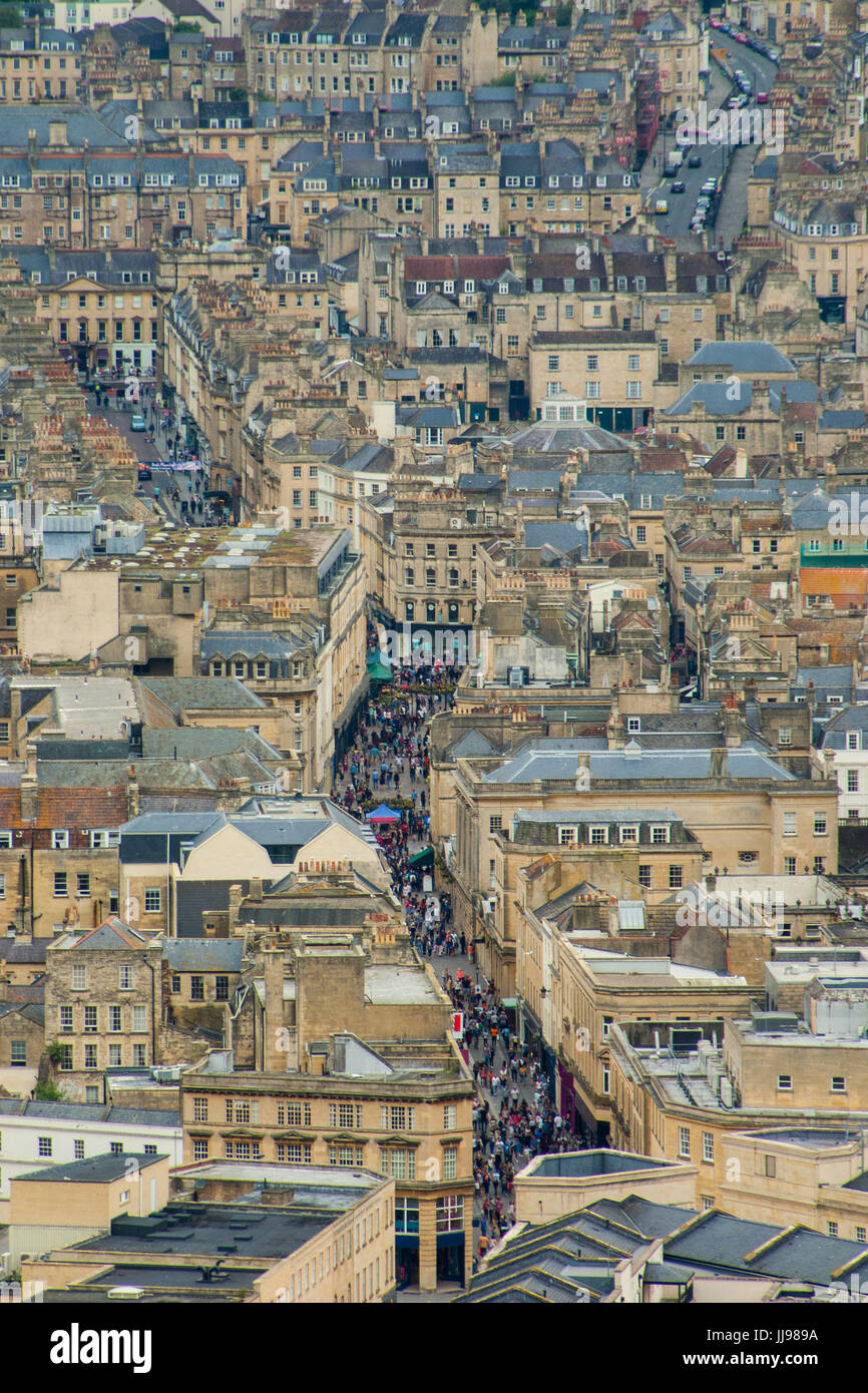 Aerial view of people walking streets of Bath, Somerset, England, UK Stock Photo