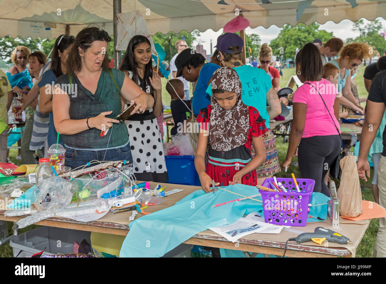 Detroit, Michigan People make kites during the Detroit Kite Festival