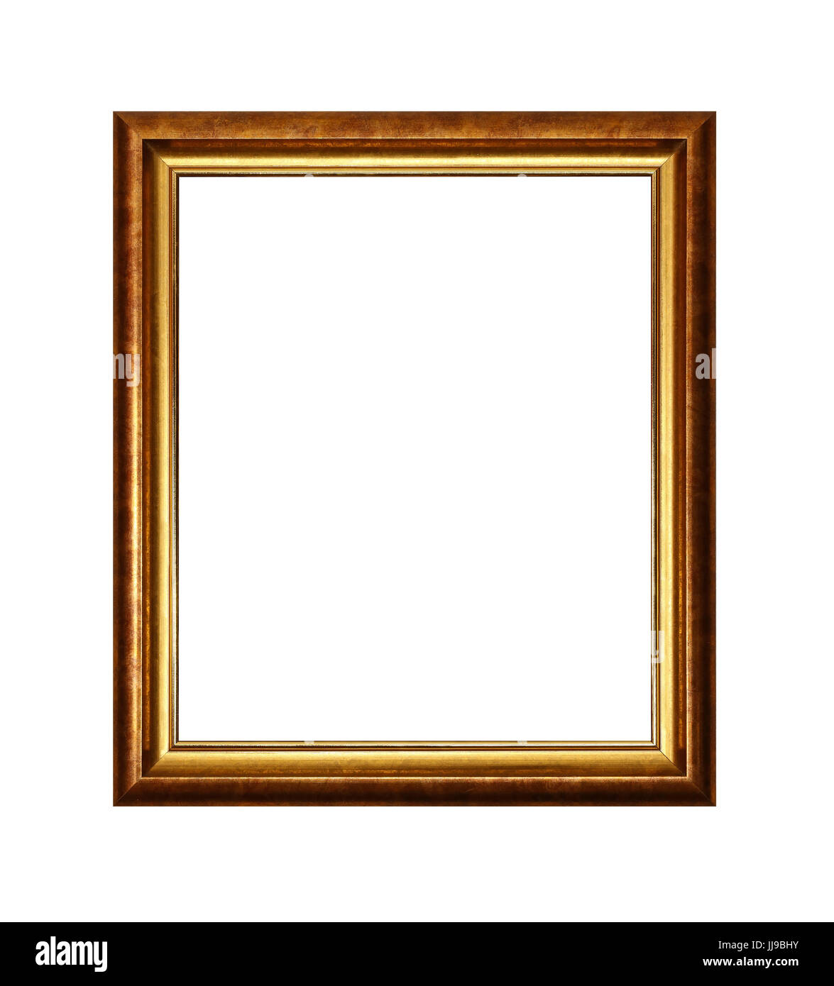 Vintage old wooden classic bronze and golden painted vertical rectangular frame for picture or photo, isolated on white background, close up Stock Photo