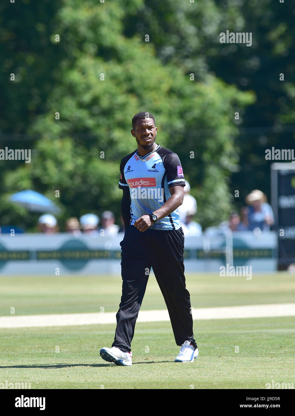 Chris Jordan of Sussex Sharks v Glamorgan in the NatWest T20 blast match at the Arundel Castle ground in West Sussex UK Sunday 9th July 2017  Photograph taken by Simon Dack Stock Photo