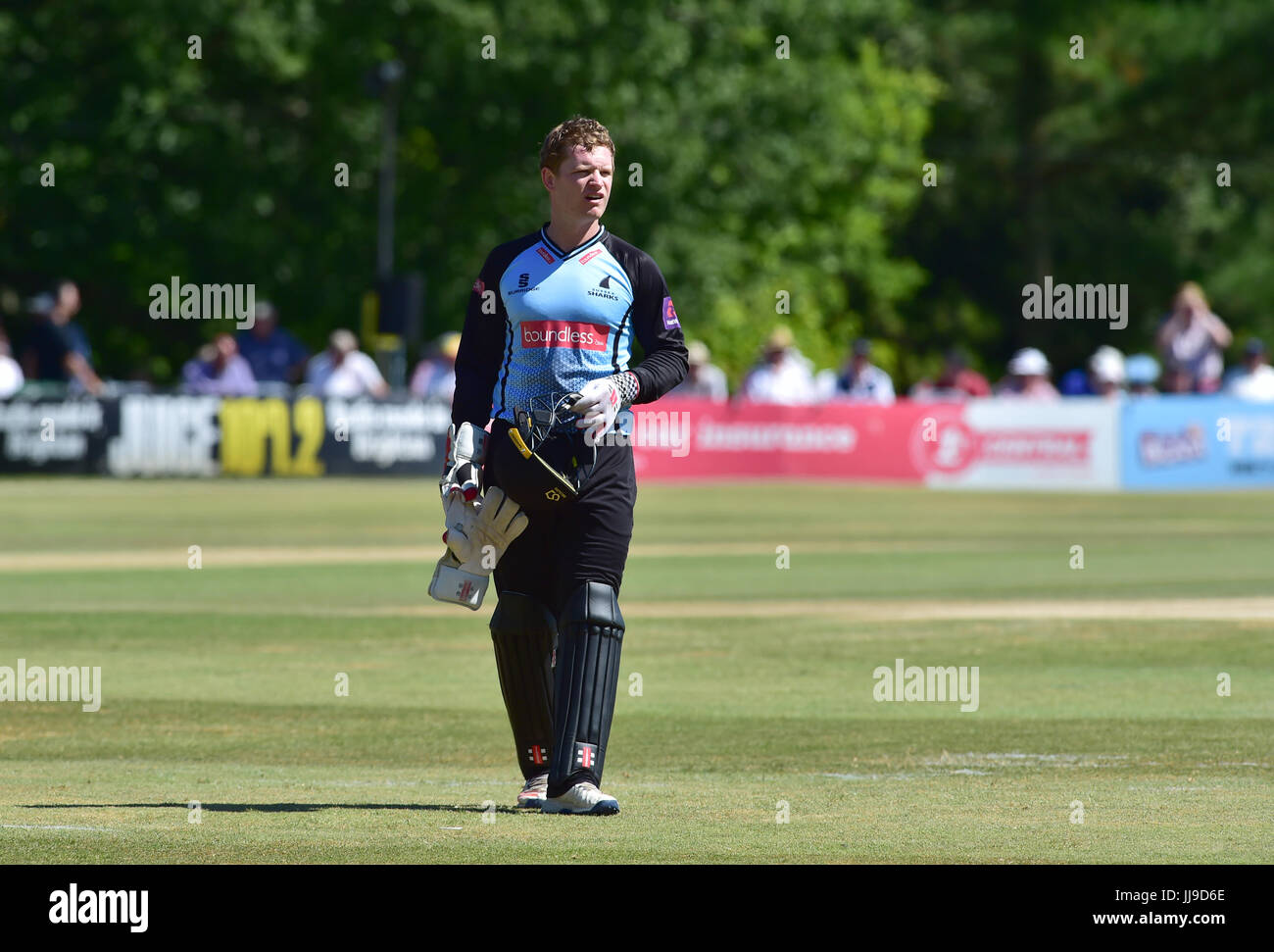Wicketkeeper Ben Brown of Sussex Sharks v Glamorgan in the NatWest T20 blast match at the Arundel Castle ground in West Sussex UK Sunday 9th July 2017 Photograph taken by Simon Dack Stock Photo