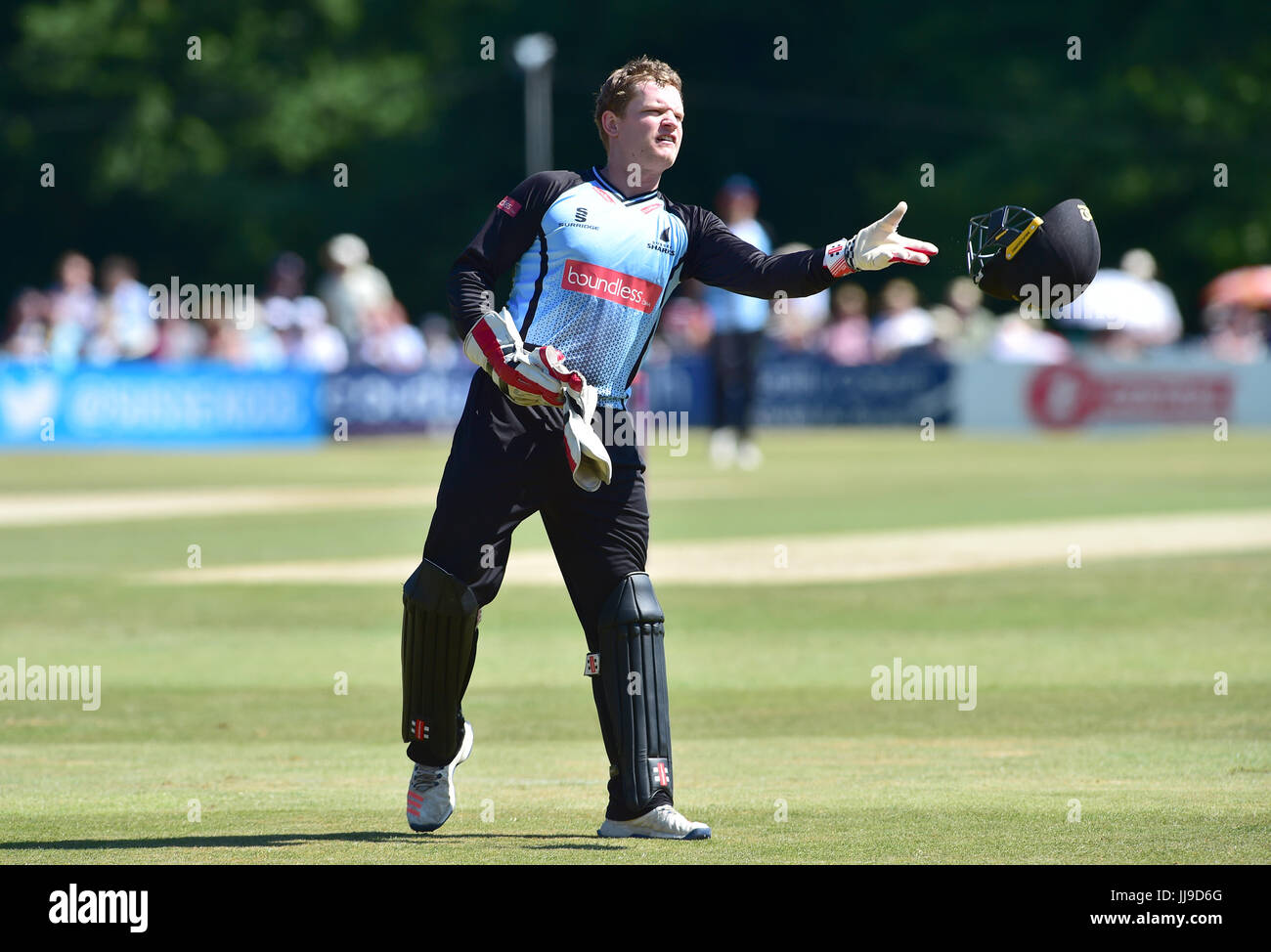 Wicketkeeper Ben Brown of Sussex Sharks v Glamorgan in the NatWest T20 blast match at the Arundel Castle ground in West Sussex UK Sunday 9th July 2017 Photograph taken by Simon Dack Stock Photo