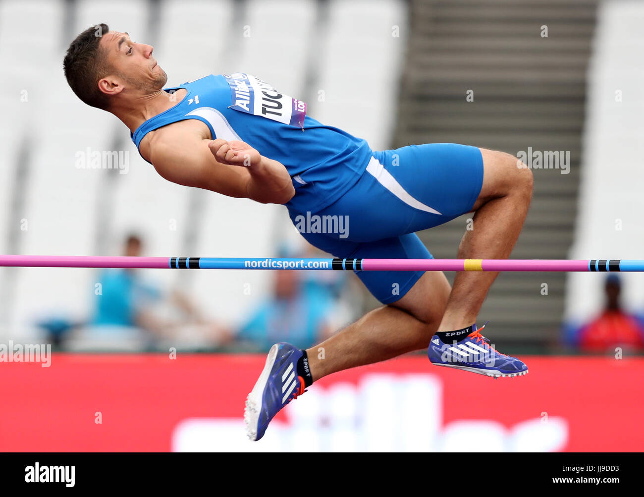 Romania's Octavian Vasile Tucaliuc in the Men's High Jump T13 Final during day five of the 2017 World Para Athletics Championships at London Stadium. Stock Photo