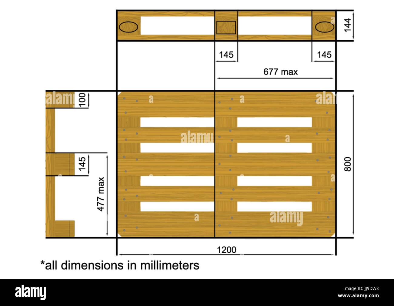 Plan view with dimensions of a euro pallet. Flat vector Stock Vector