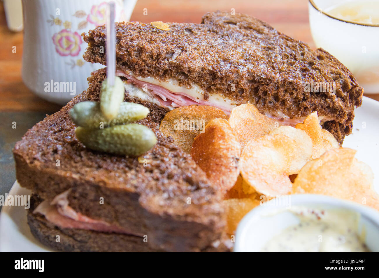 Grilled Ham and Cheese with mustard aioli at Hearth restaurant, East Village, New York Stock Photo