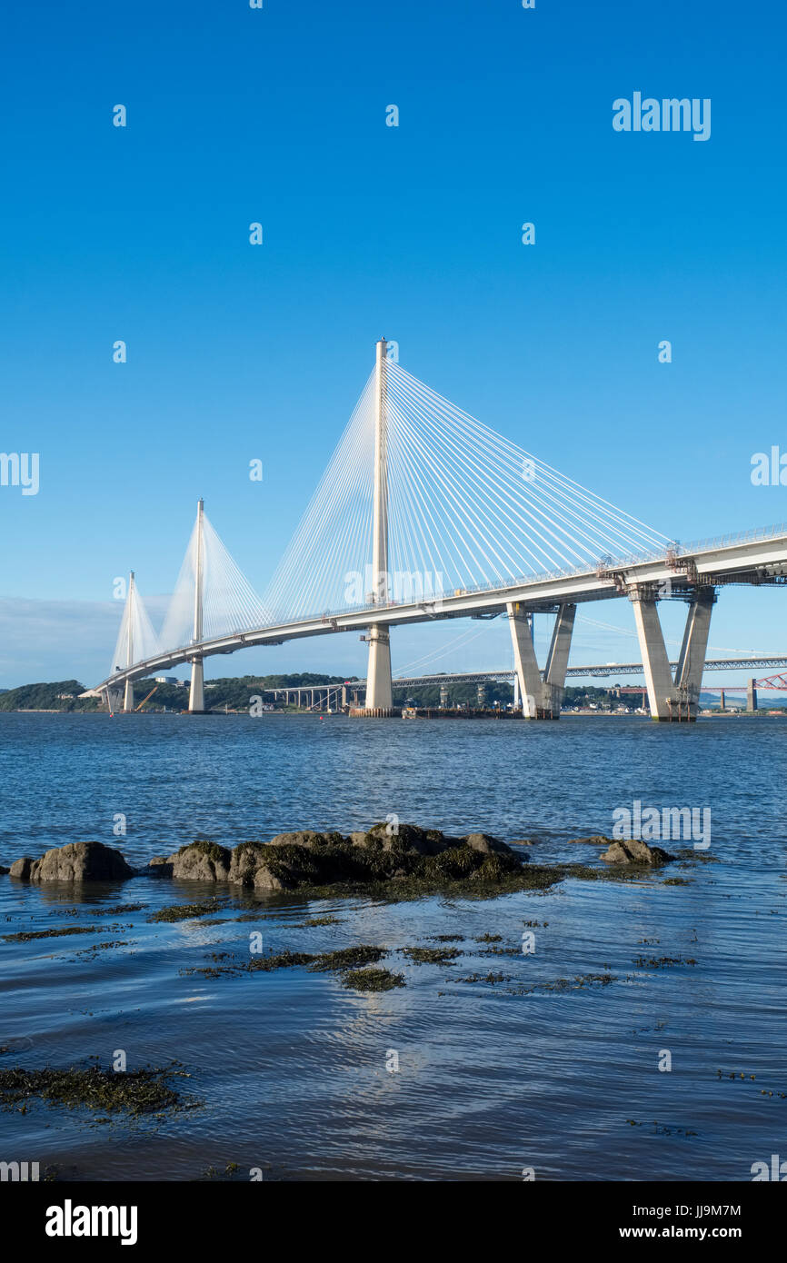 View of new Queensferry Crossing bridge spanning River Forth in Scotland, United Kingdom Stock Photo