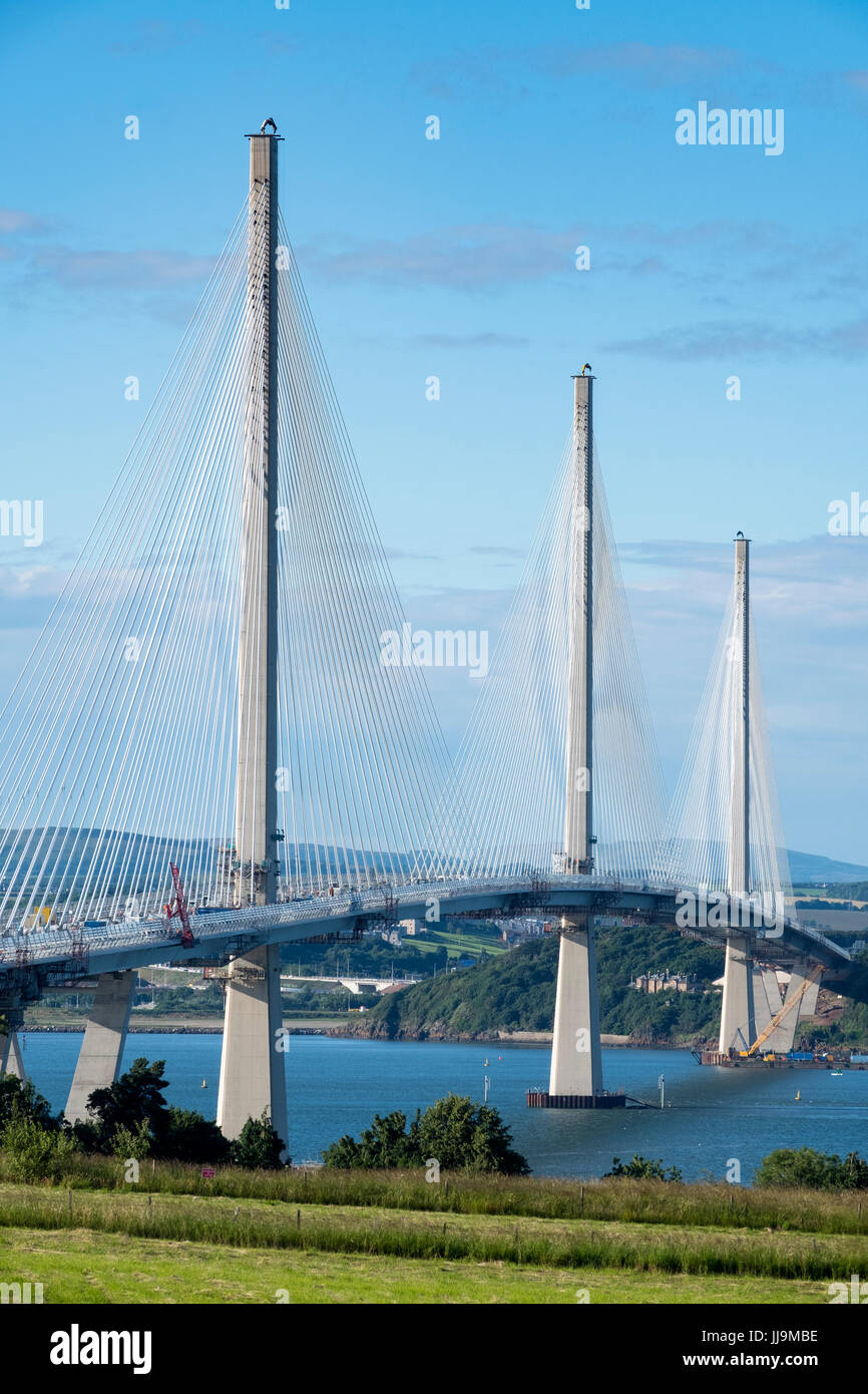 View of new Queensferry Crossing bridge spanning River Forth in Scotland, United Kingdom Stock Photo