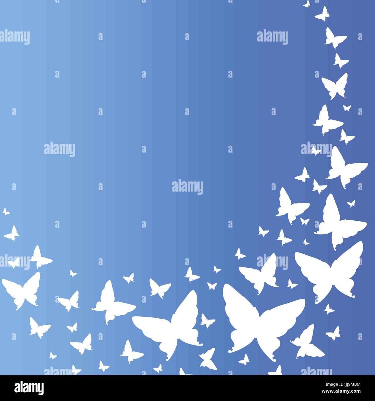 White butterflies with a shadow on a blue background Stock Vector