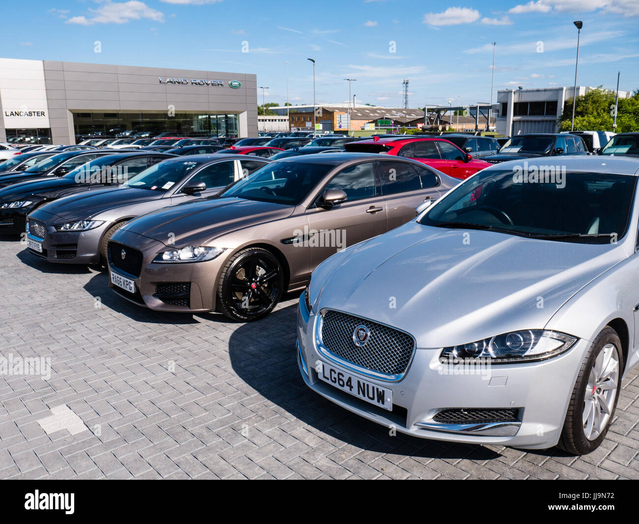 Lancaster, Jaguar, Rang rover Car Showroom, Reading, Berkshire, England, UK GB. Stock Photo