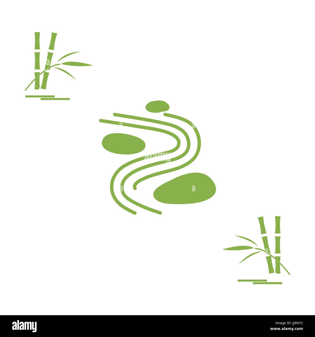 Stylized icon of minimal japanese rock garden and bamboo. Zen garden vector illustration. Stock Vector