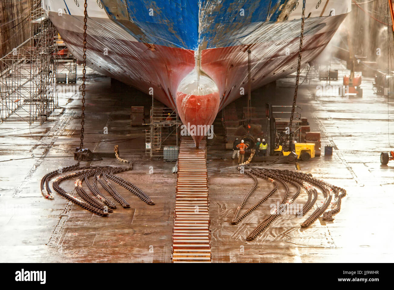 Built in 1994 France Chantier Naval de Marseille (CNdM) is a ship repair yard with modern and well equipped facilities, a highly skilled workforce, a wide network of specialists and strong teamwork ethic . Stock Photo