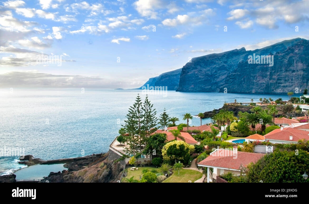 view of houses and Los Gigantes cliffs in Tenerife Stock Photo