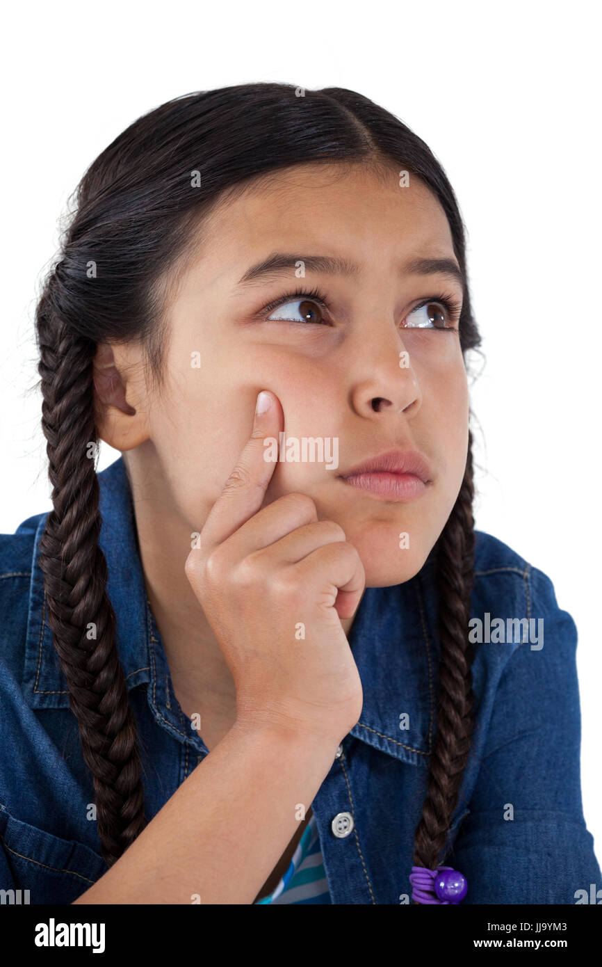 Hand on chin girl serious hi-res stock photography and images - Alamy