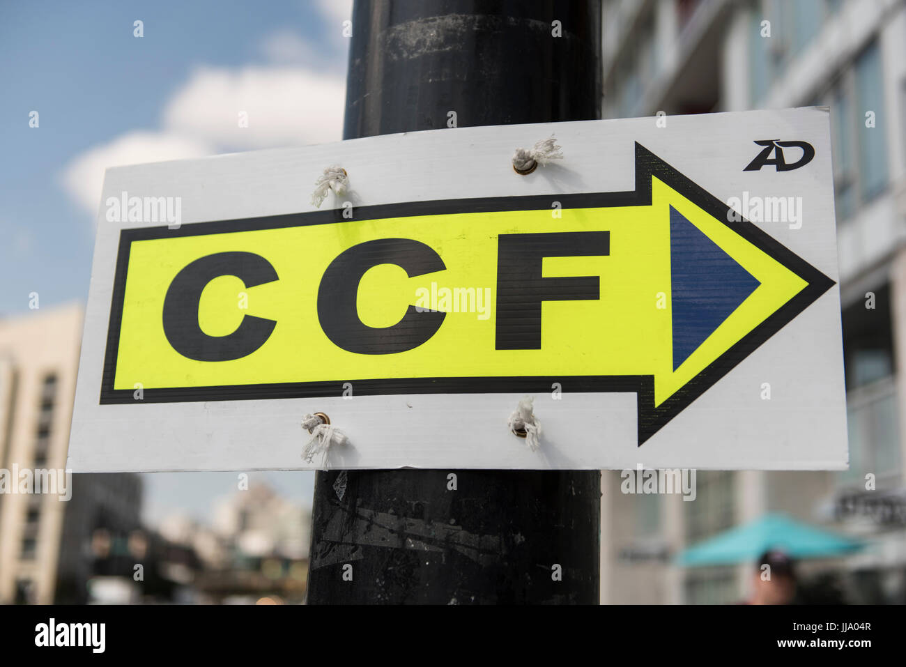 Movie directional sign attached to a pole, are very prominent on ...