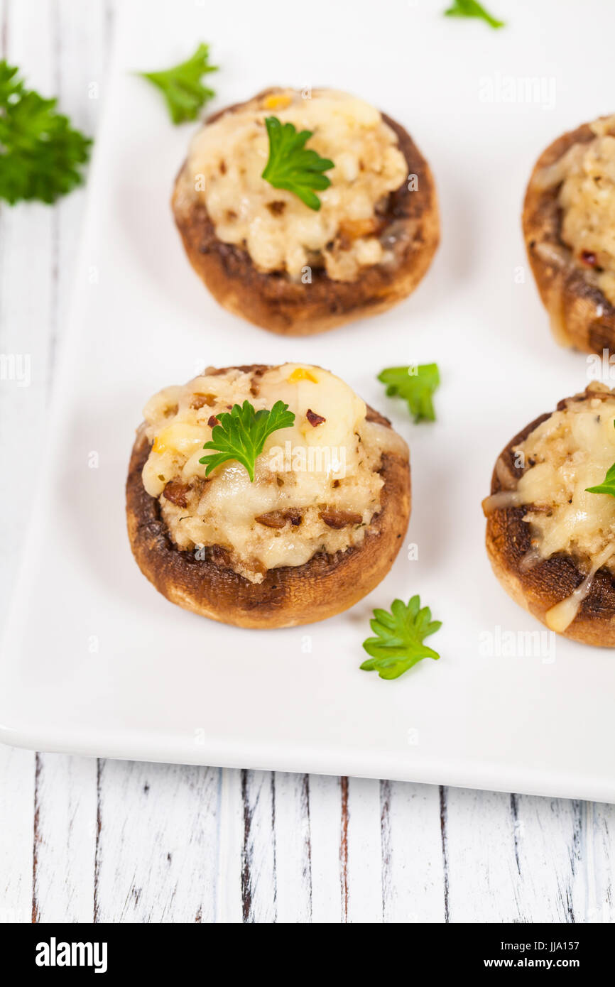 Vegetarian Cheese and Bacon Stuffed Mushroom Stock Photo Alamy