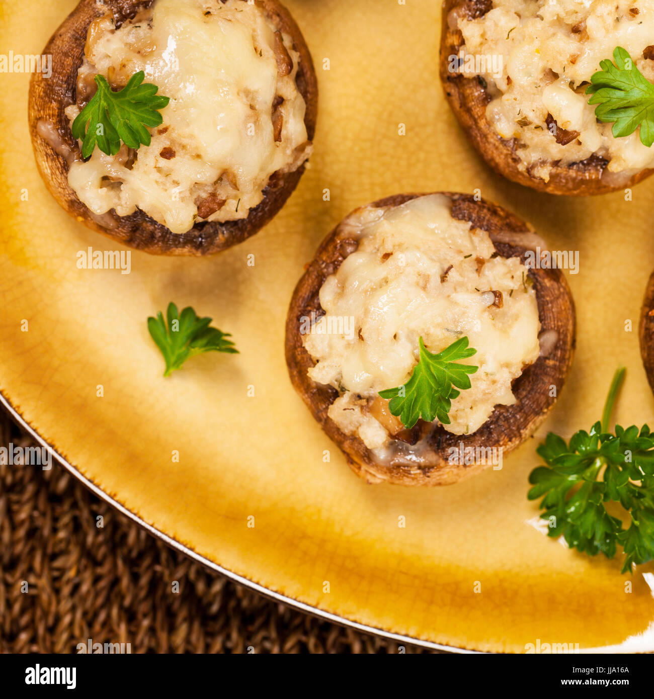 Vegetarian Cheese and Bacon Stuffed Mushroom Stock Photo Alamy