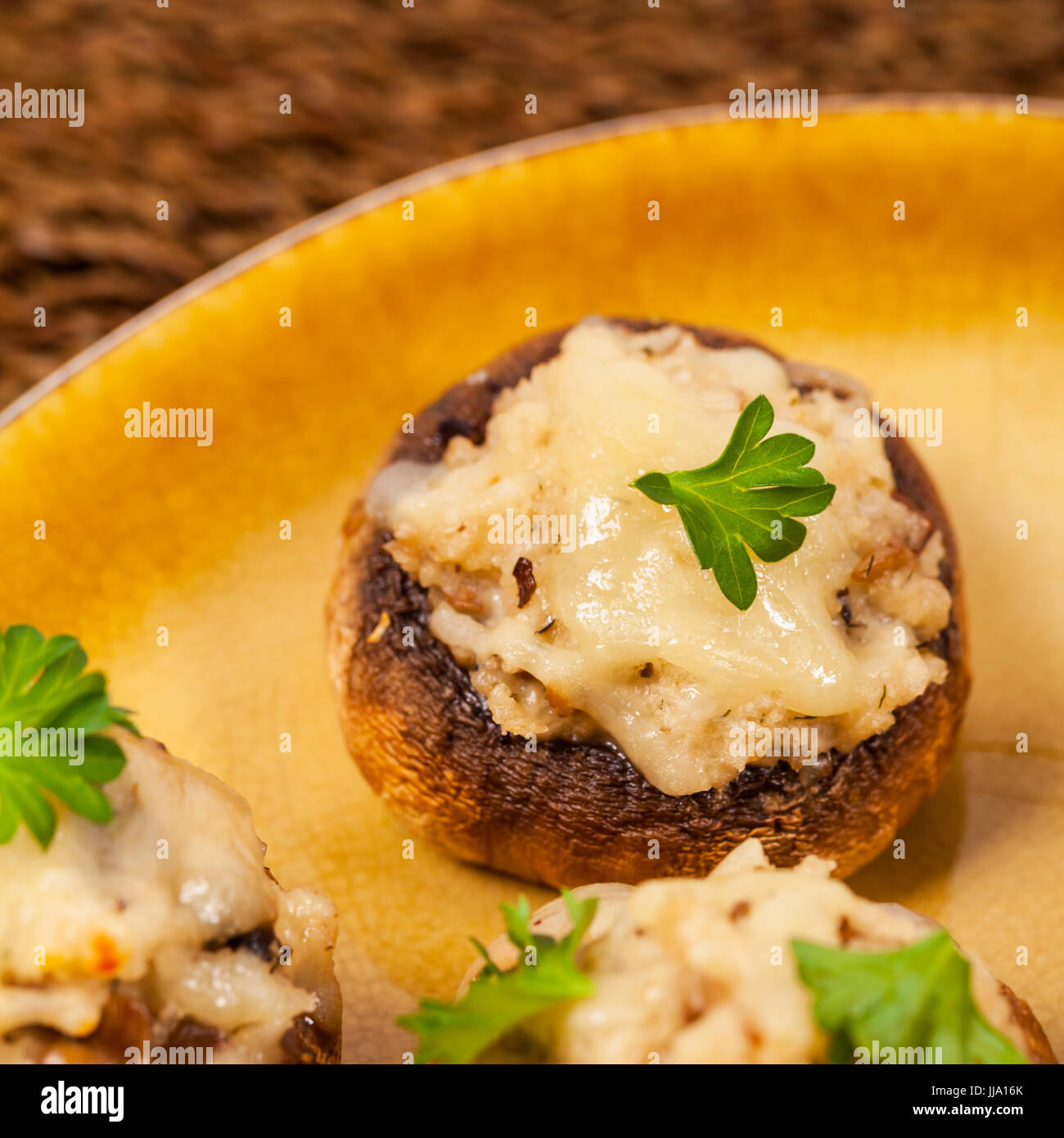 Vegetarian Cheese and Bacon Stuffed Mushroom Stock Photo Alamy