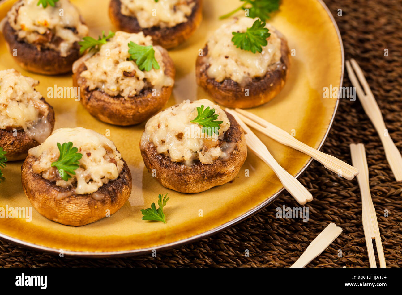 Vegetarian Cheese and Bacon Stuffed Mushroom Stock Photo Alamy
