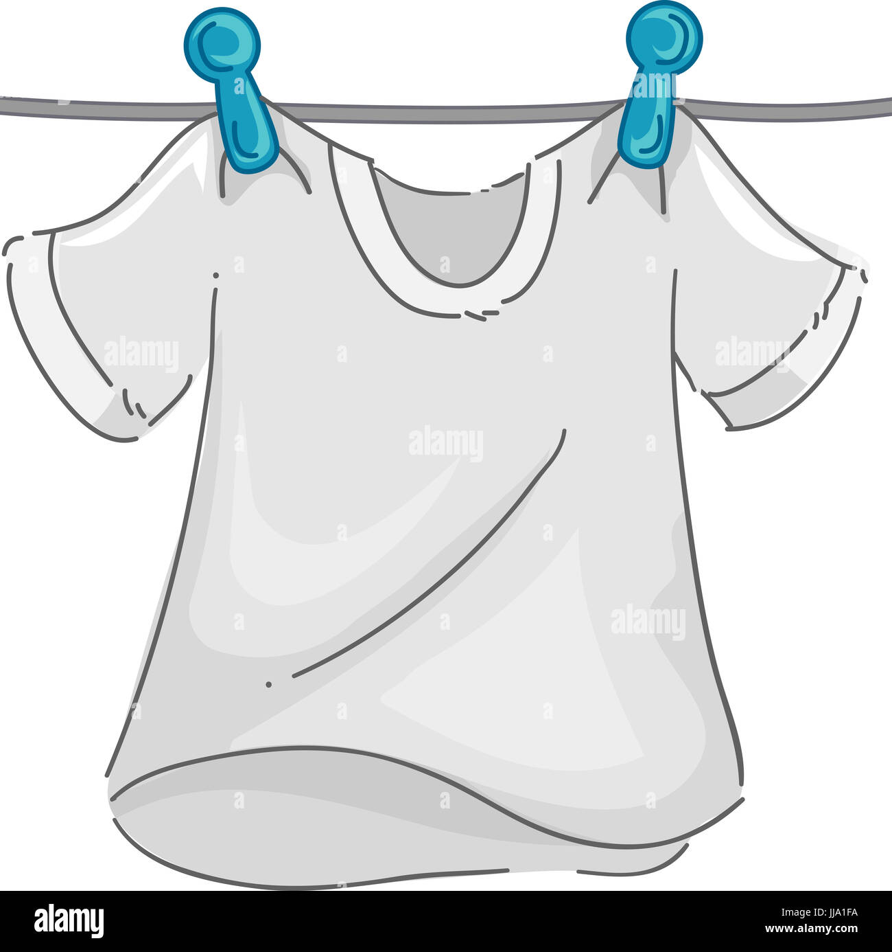 Illustration of a White T-shirt in a Clothesline Fluttering in the Wind as  it Dries Stock Photo - Alamy