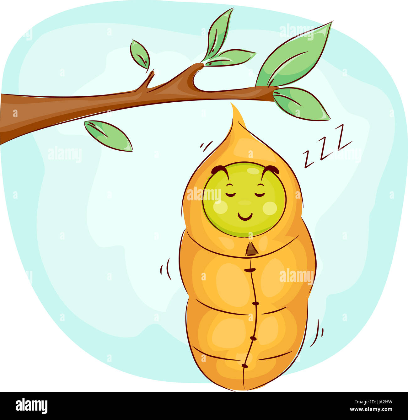 Mascot Illustration of a Cute Caterpillar Soundly Sleeping in its