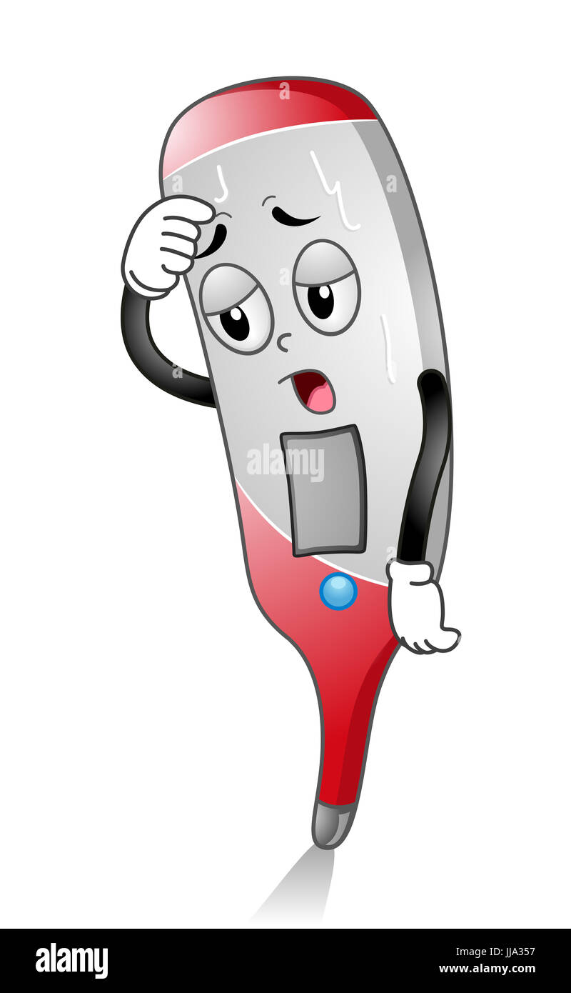 Mascot Illustration of a Red Digital Thermometer Sweating Stock Photo