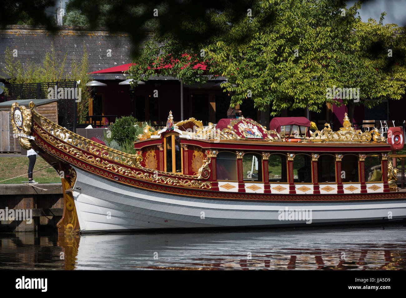 Bray, UK. 18th July, 2017. The royal barge Gloriana on the River Thames at Bray Marina. Credit: Mark Kerrison/Alamy Live News Stock Photo