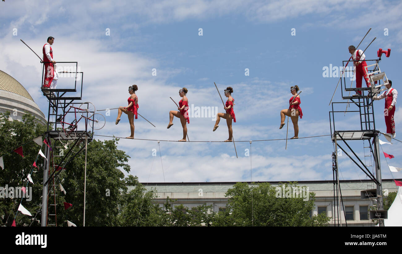 The Wallenda Family Troupe performs their tightrope act at the