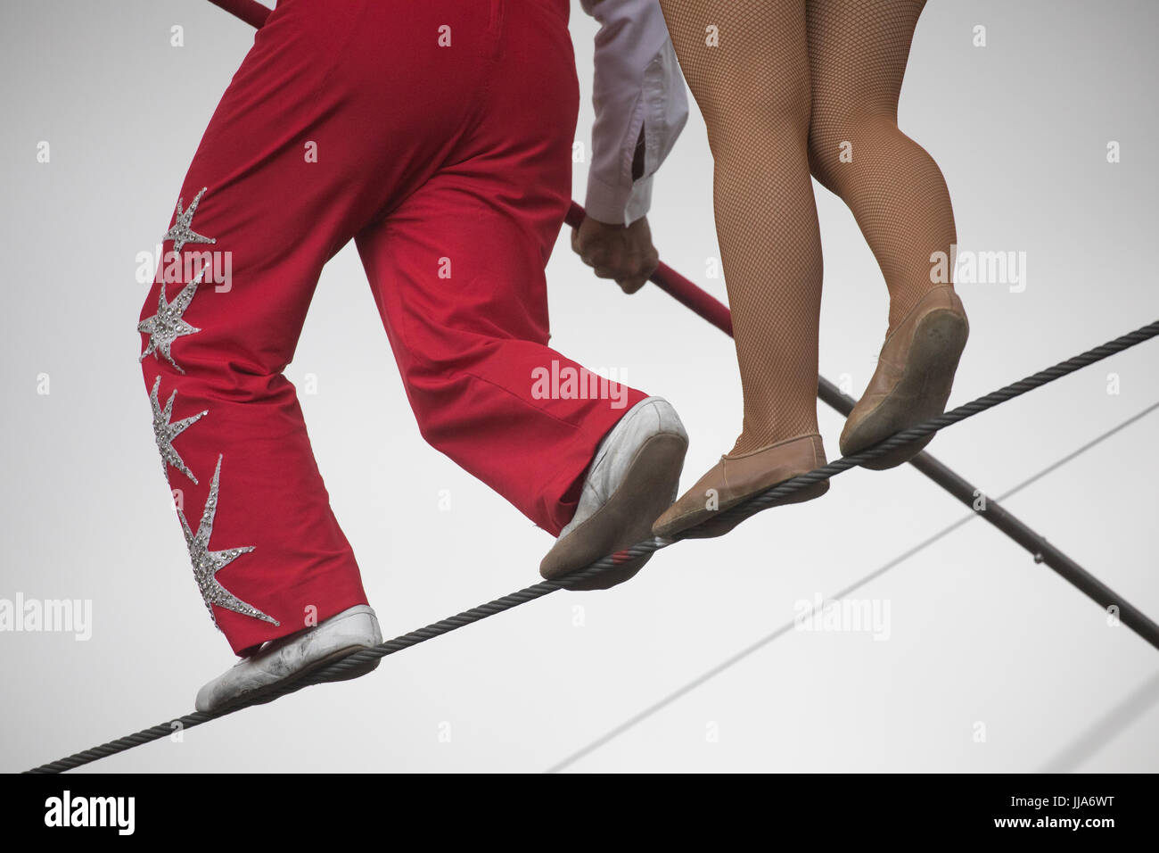 The Wallenda Family Troupe performs on the highwire at the Smithsonian