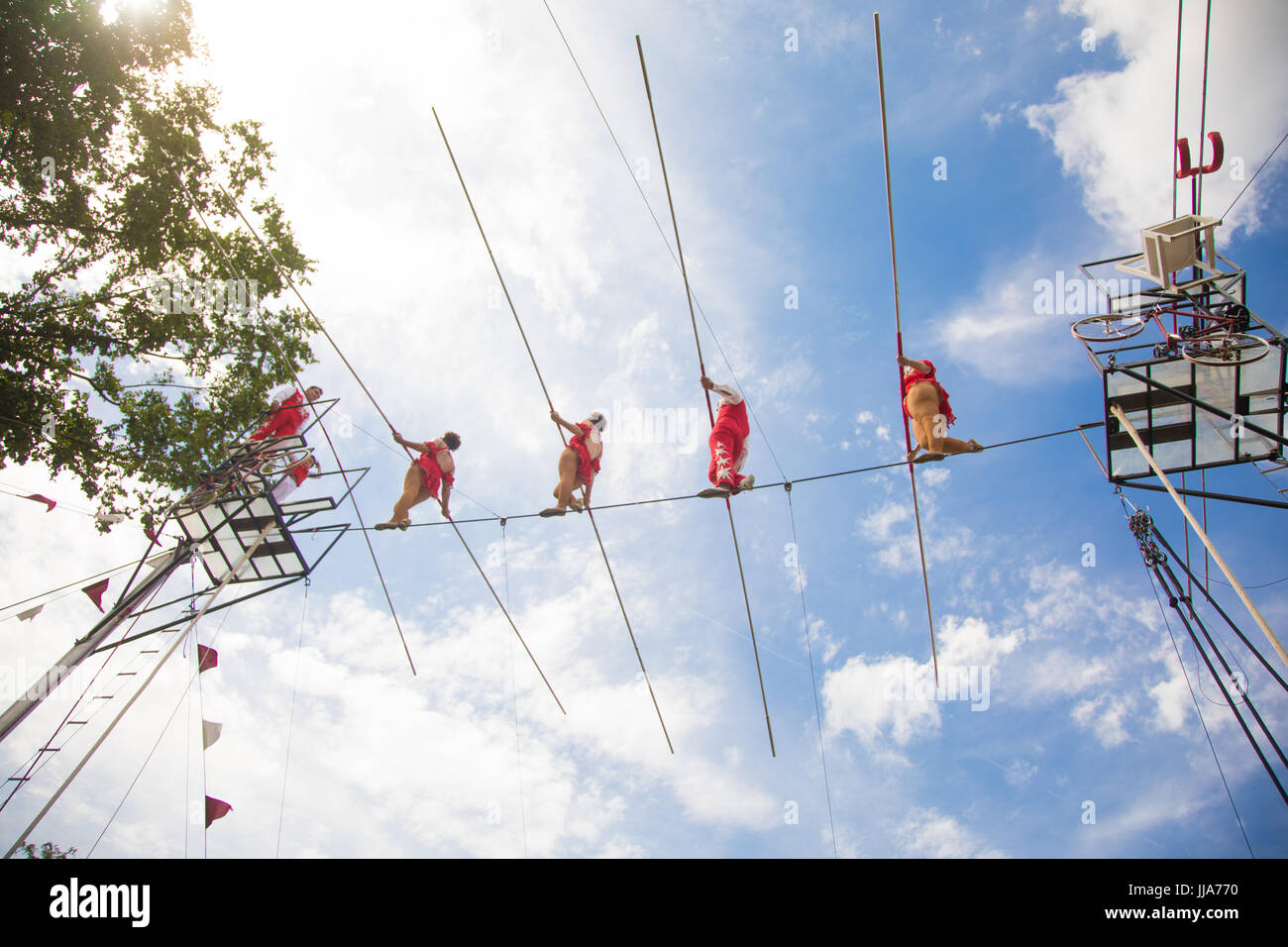 The Wallenda Family Troupe performs their tightrope act at the