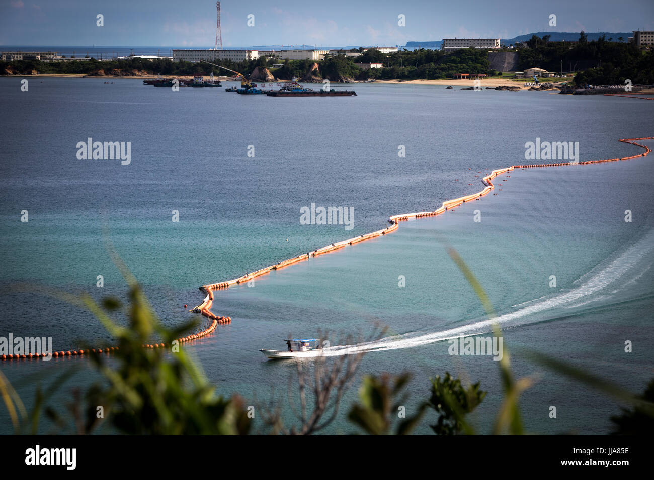 OKINAWA, JAPAN - JULY 13: A view of the new U.S Marine Airbase construction site is seen on July 13, 2017 in Oura bay, Henoko, Nago, Okinawa prefecture, Japan. Over the next five years, a new facility will be built in the waters off the coast from Camp Schwab as part of the relocation of the Futenma Air Station to the Henoko area on the island of Okinawa. Credit: Richard Atrero de Guzman/AFLO/Alamy Live News Stock Photo