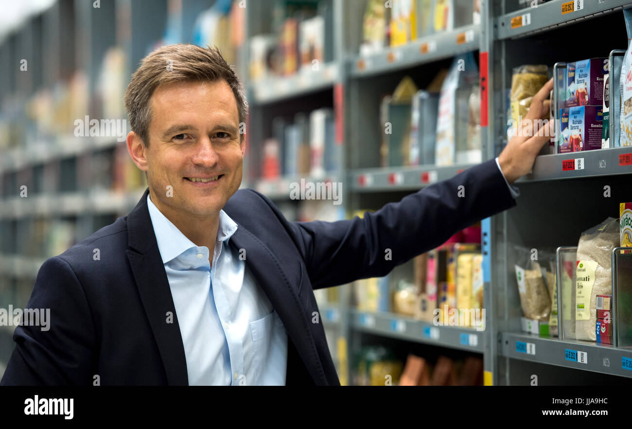 Florian Baumgartner, director of Amazon Fresh in Germany, pictured at the  company depot in Berlin, Germany, 18 July 2017. Amazon Fresh started in  Berlin and Potsdam in early May, with a range