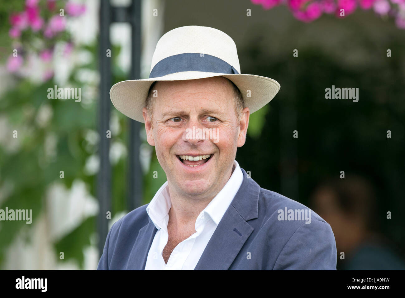RHS Tatton Park Flower Show, Knutsford, Cheshire. 19th July 2017. Famous celebrity gardener 'Joe Swift' spotted as the gates open on this years floral masterclass at the Royal Horticultural Society's Tatton Park Flower Show 2017. Keen gardeners can immerse themselves in the beauty, fragrance and colour of the Floral Marquee & Plant Village. A new addition to the spectacular gardens on display is the 'Butterfly Dome' where guests can wander through the tropical paradise filled with exotic butterflies. Credit: Cernan Elias/Alamy Live News Stock Photo