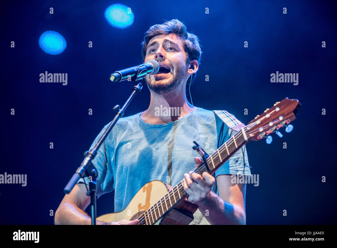 Grugliasco, UK. 18th July, 2017. The spanish pop singer Alvaro Soler performs at GruVilllage Festival in Grugliasco, a small city near Torino Credit: Alberto Gandolfo/Alamy Live News Stock Photo