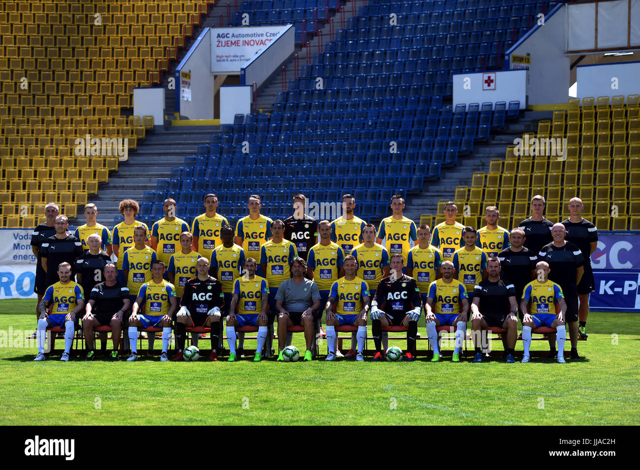 FK Teplice team pose for family photo prior to the Czech soccer league  season 2017/2018. Upper row L-R: Jiri Semerad - custod, Vojtech Novotny,  Alex Kral, Jan Vosahlik, Nermin Haljeta, Michal Jerabek,