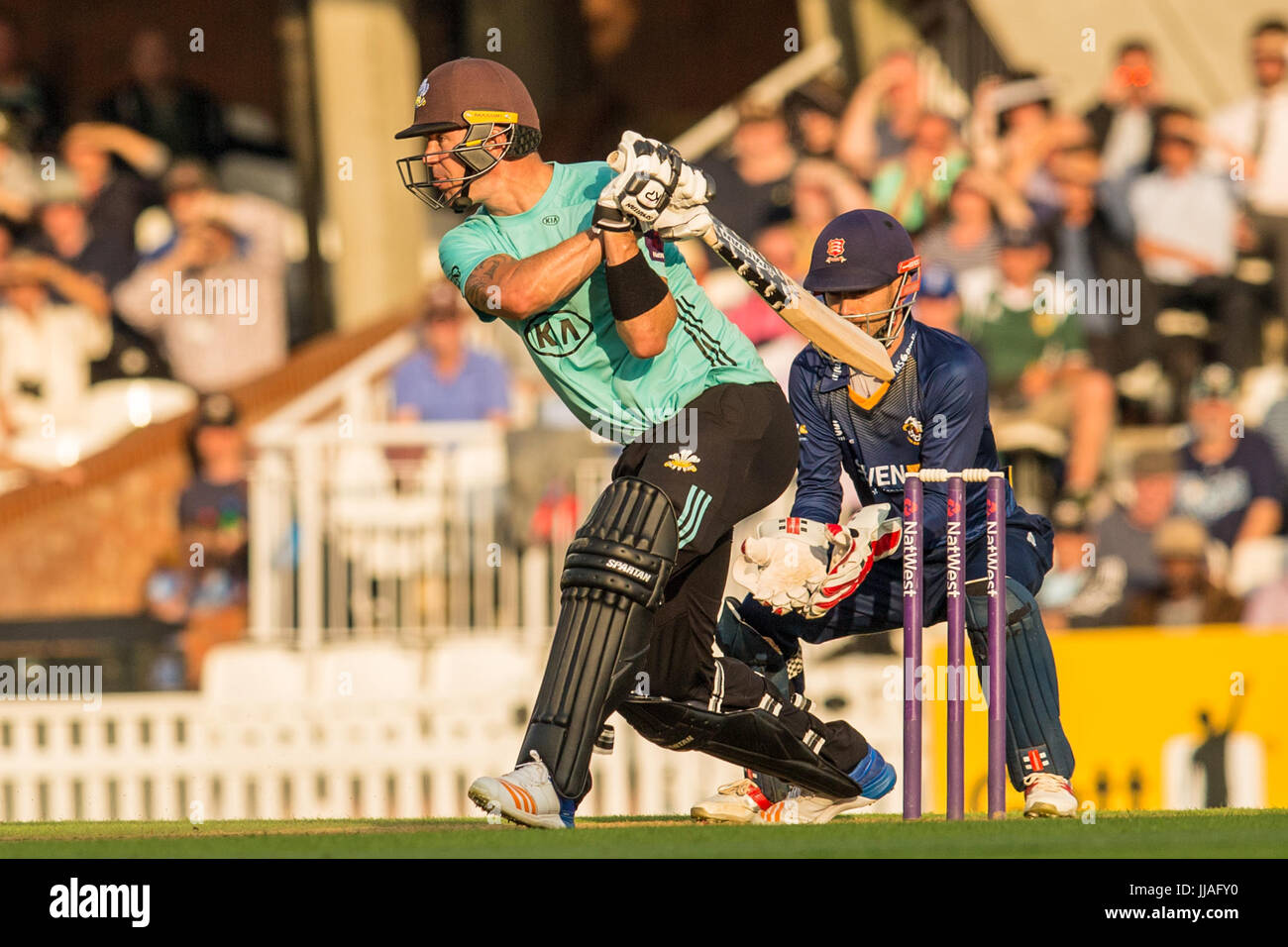 London, UK. 19th July, 2017. Kevin Pietersen batting for Surrey against Essex in the NatWest T20 Blast match at the Kia Oval. Credit: David Rowe/Alamy Live News Stock Photo
