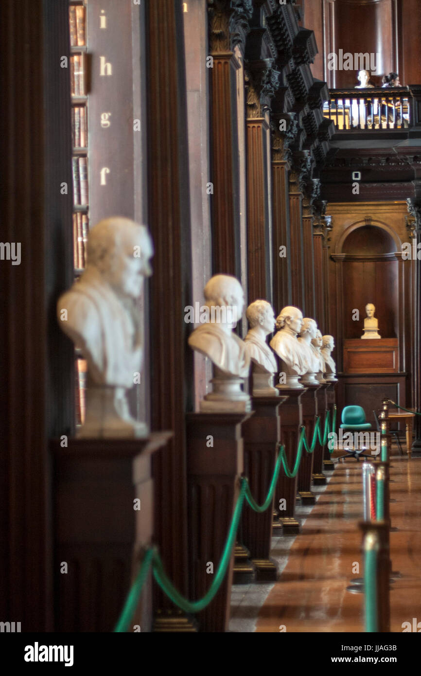 Line of busts in the long room in Trinity College, Dublin Ireland Stock Photo
