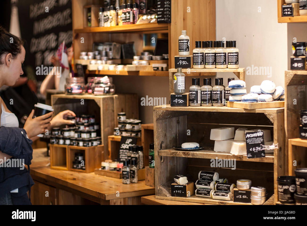 Shop counters display in Lush, Dublin soaps, bubble bath, bath bombs