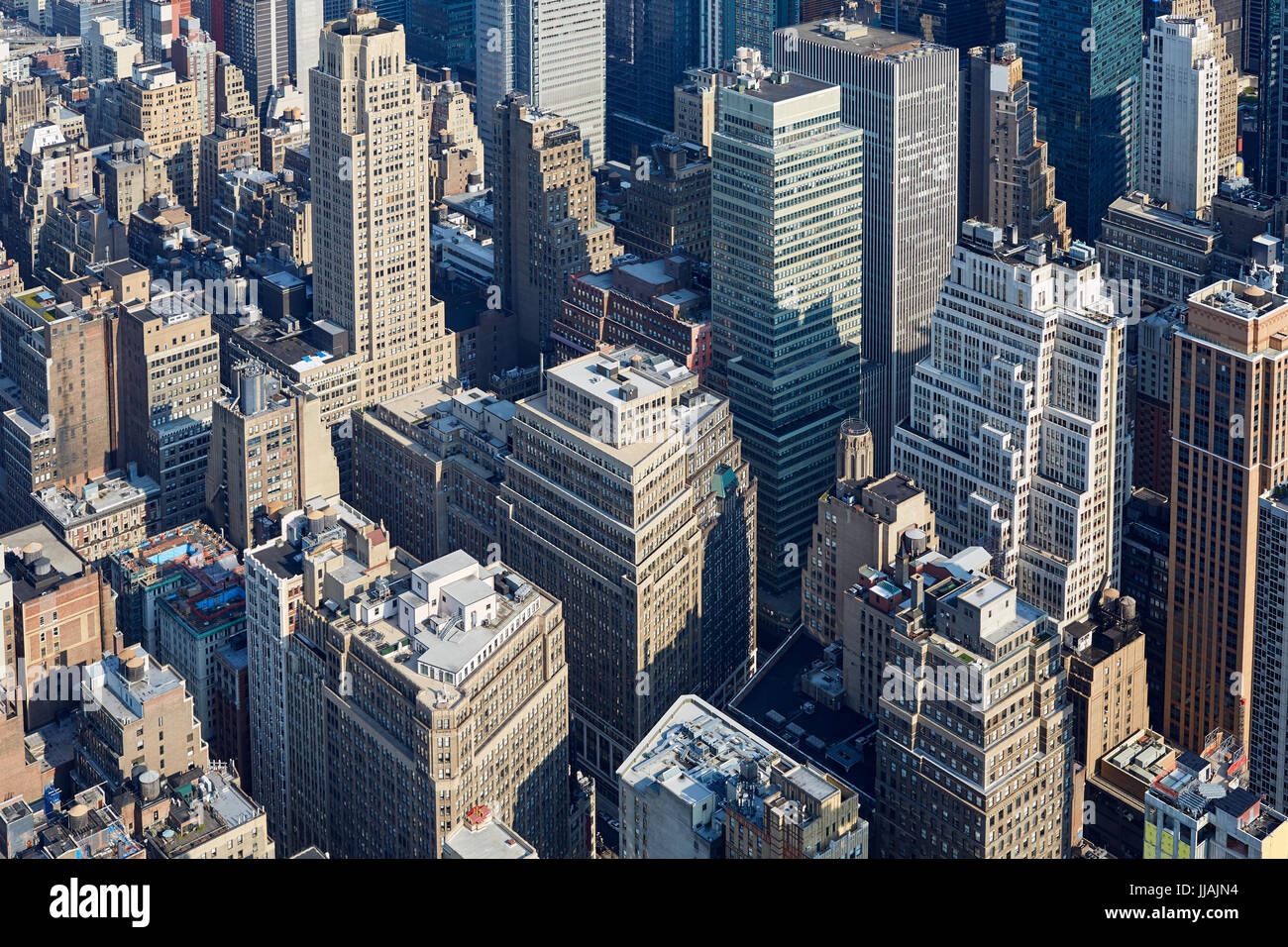 New York City Manhattan skyline aerial view with skyscrapers and streets Stock Photo