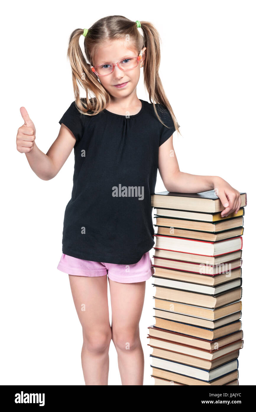 Schoolgirl with thumb up Stock Photo - Alamy
