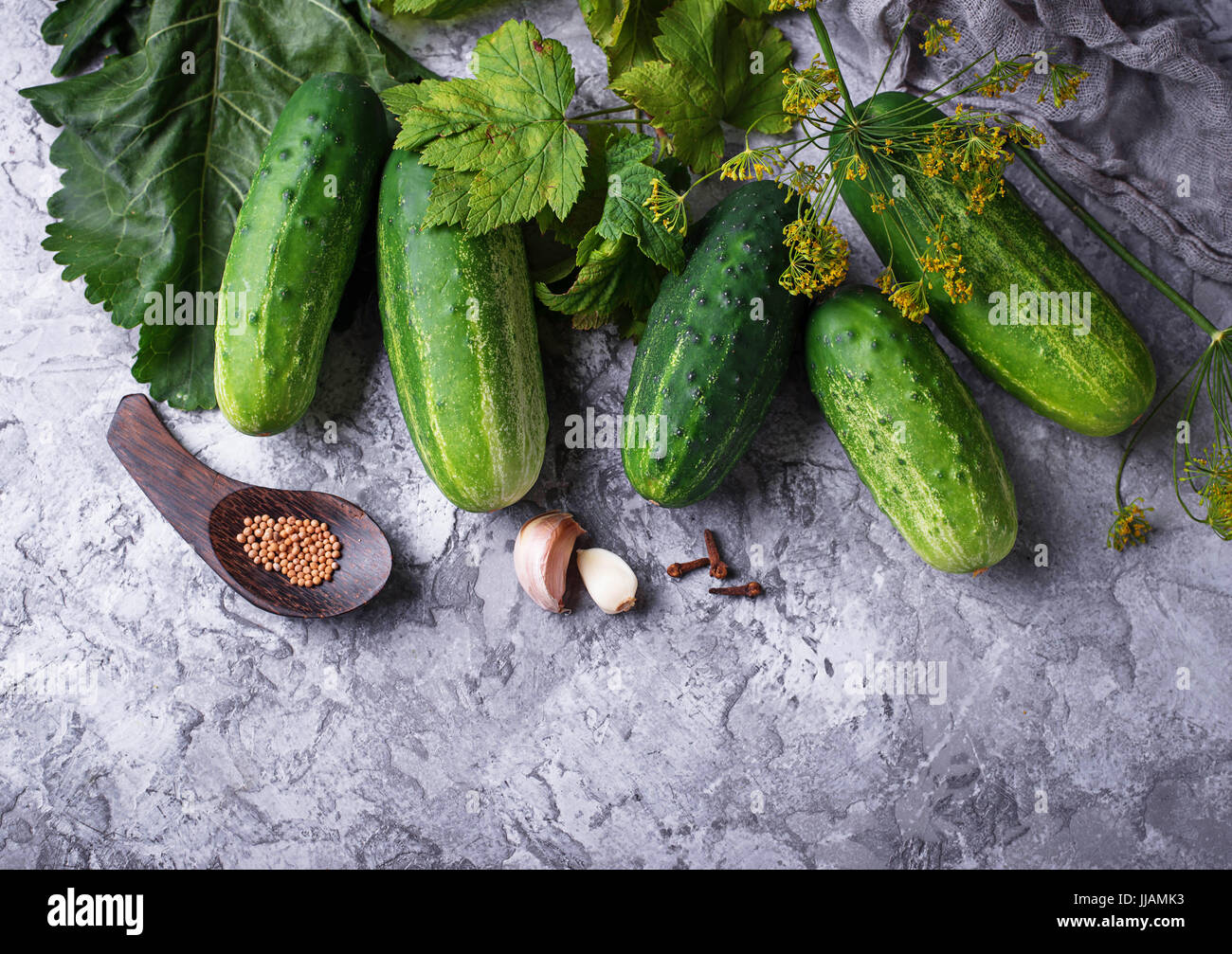 Ingredients for cooking pickled cucumbers. Top view Stock Photo Alamy
