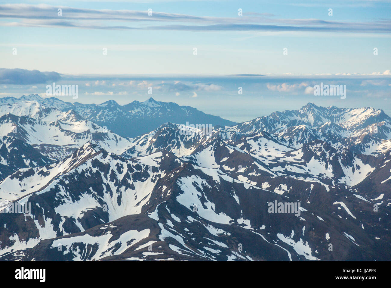 Aerial view, Kenai Mountains, Cook Inlet, Kenai Peninsula, Alaska, USA ...